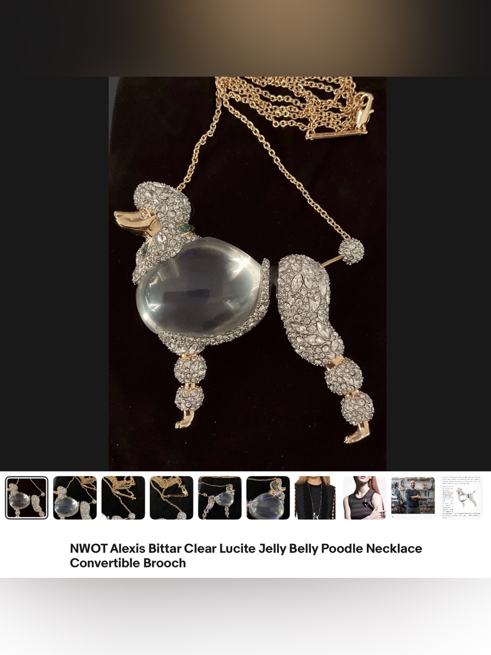 Alexis Bittar Gold and Clear Poodle Pendant Necklace New